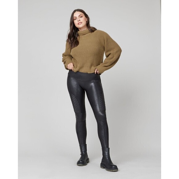 SPANX Pants - Spanx Faux Leather Moto Leggings Very Black Size XS